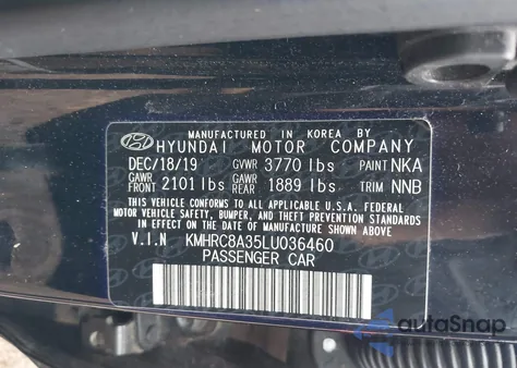 2020 Hyundai Venue Sel z USA, uszkodzony, nr VIN KMHRC8A35LU036460